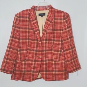 Talbots Plaid Lightweight Cotton Blend Lined Stretch Blazer 12